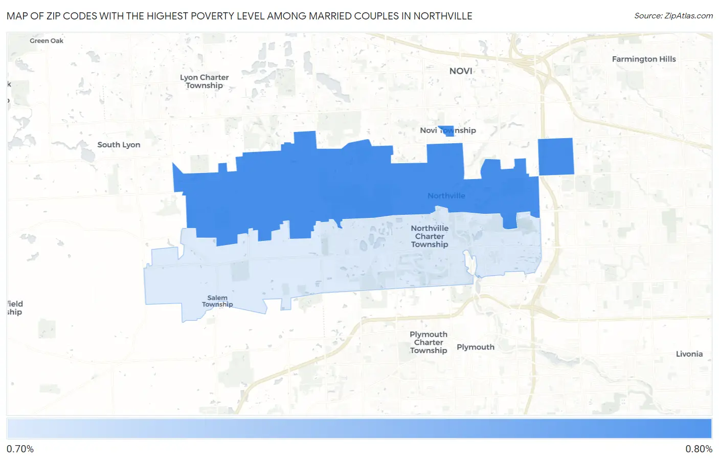 Zip Codes with the Highest Poverty Level Among Married Couples in Northville Map