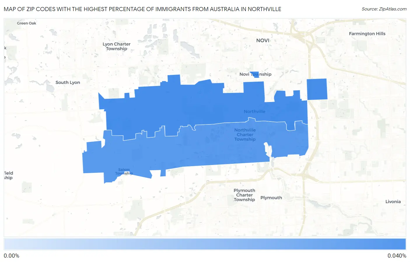 Zip Codes with the Highest Percentage of Immigrants from Australia in Northville Map