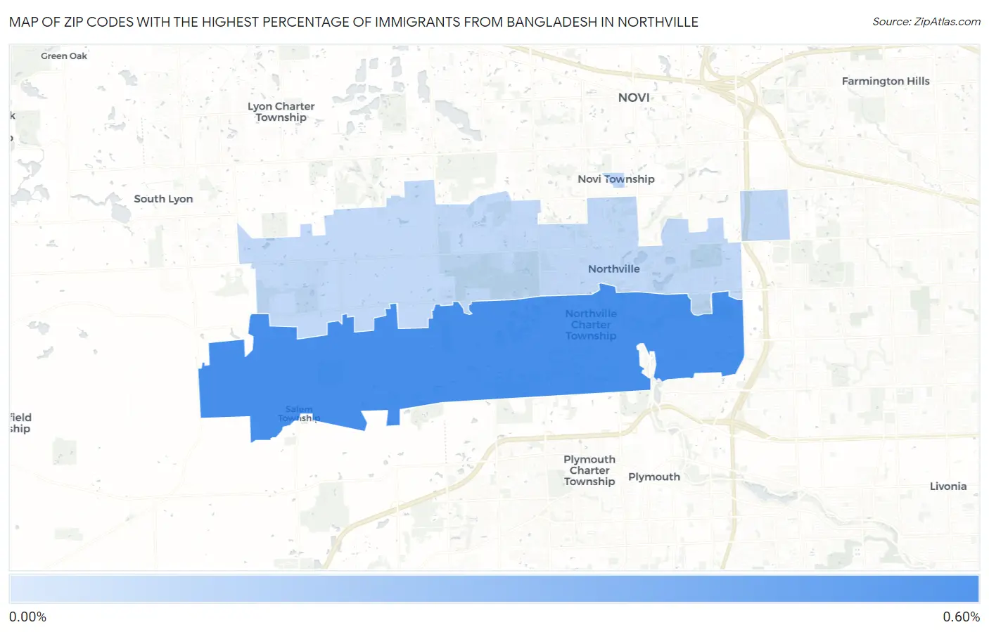 Zip Codes with the Highest Percentage of Immigrants from Bangladesh in Northville Map