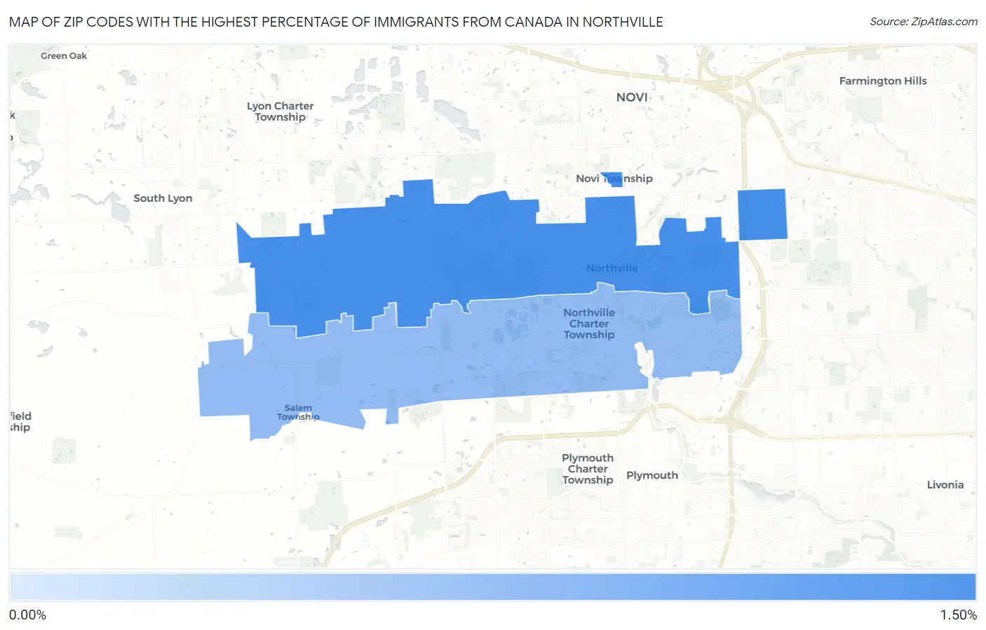 Zip Codes with the Highest Percentage of Immigrants from Canada in Northville Map