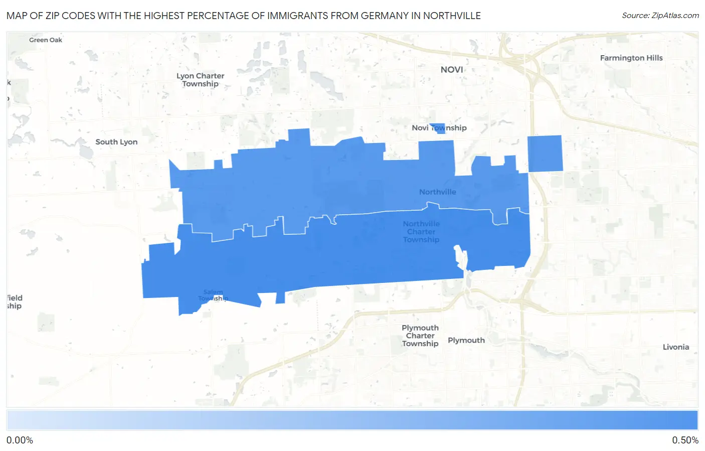 Zip Codes with the Highest Percentage of Immigrants from Germany in Northville Map