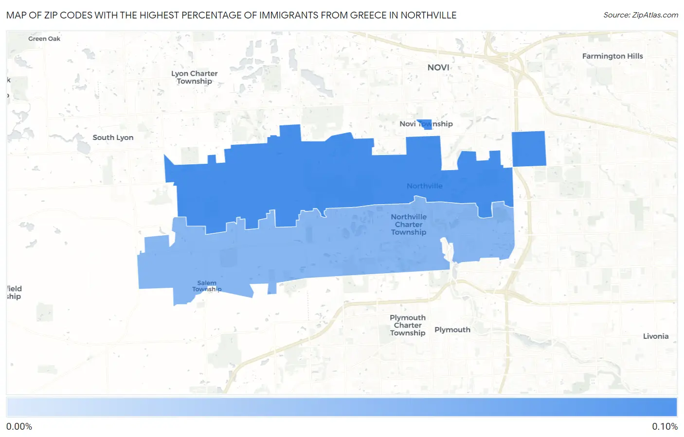 Zip Codes with the Highest Percentage of Immigrants from Greece in Northville Map