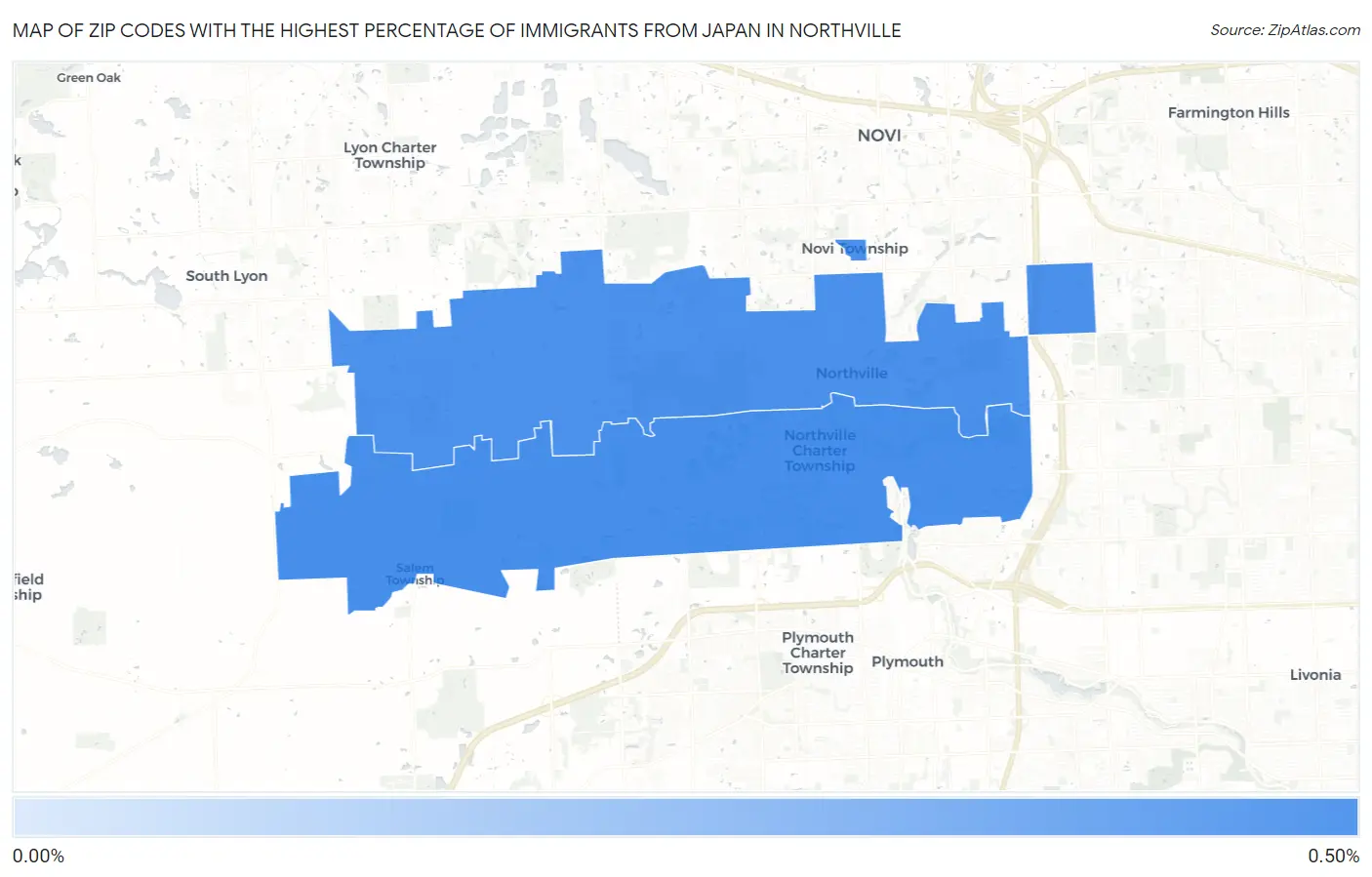 Zip Codes with the Highest Percentage of Immigrants from Japan in Northville Map
