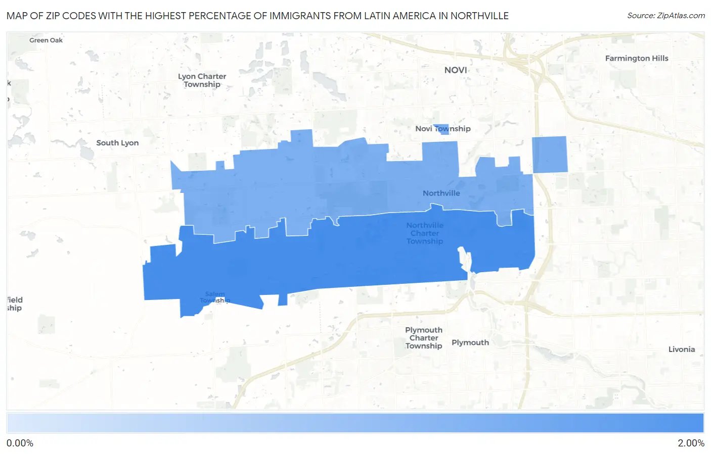 Zip Codes with the Highest Percentage of Immigrants from Latin America in Northville Map