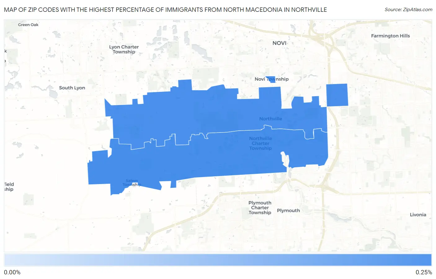 Zip Codes with the Highest Percentage of Immigrants from North Macedonia in Northville Map