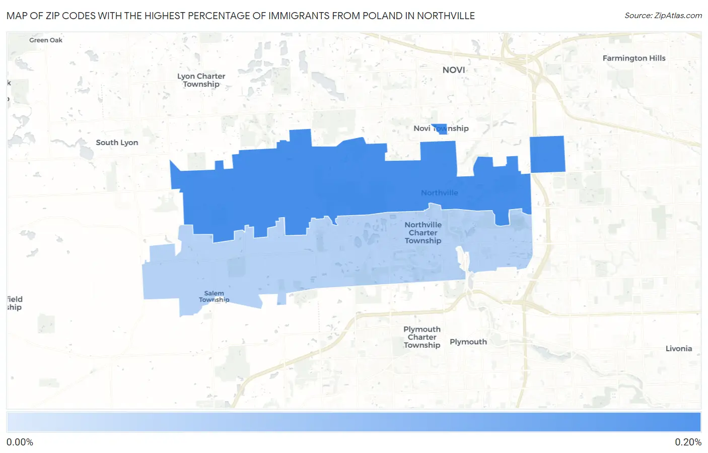 Zip Codes with the Highest Percentage of Immigrants from Poland in Northville Map