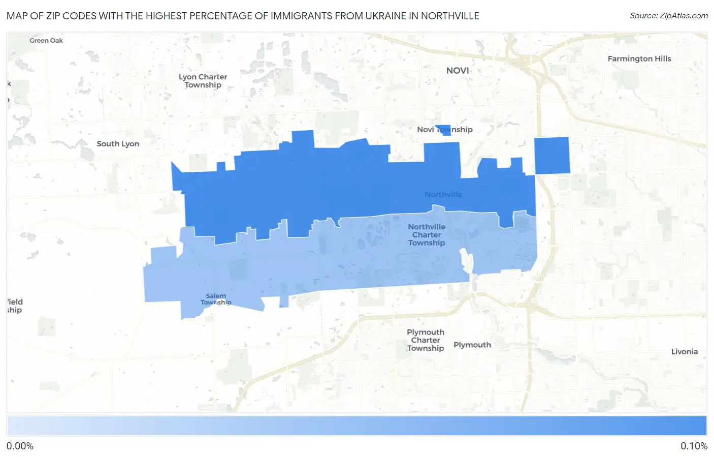Zip Codes with the Highest Percentage of Immigrants from Ukraine in Northville Map