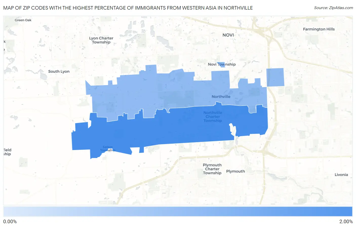 Zip Codes with the Highest Percentage of Immigrants from Western Asia in Northville Map