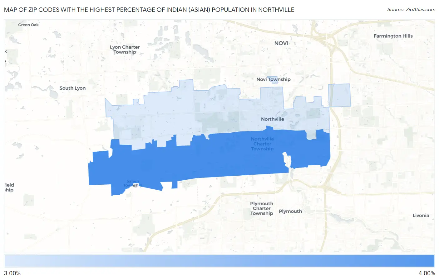 Zip Codes with the Highest Percentage of Indian (Asian) Population in Northville Map