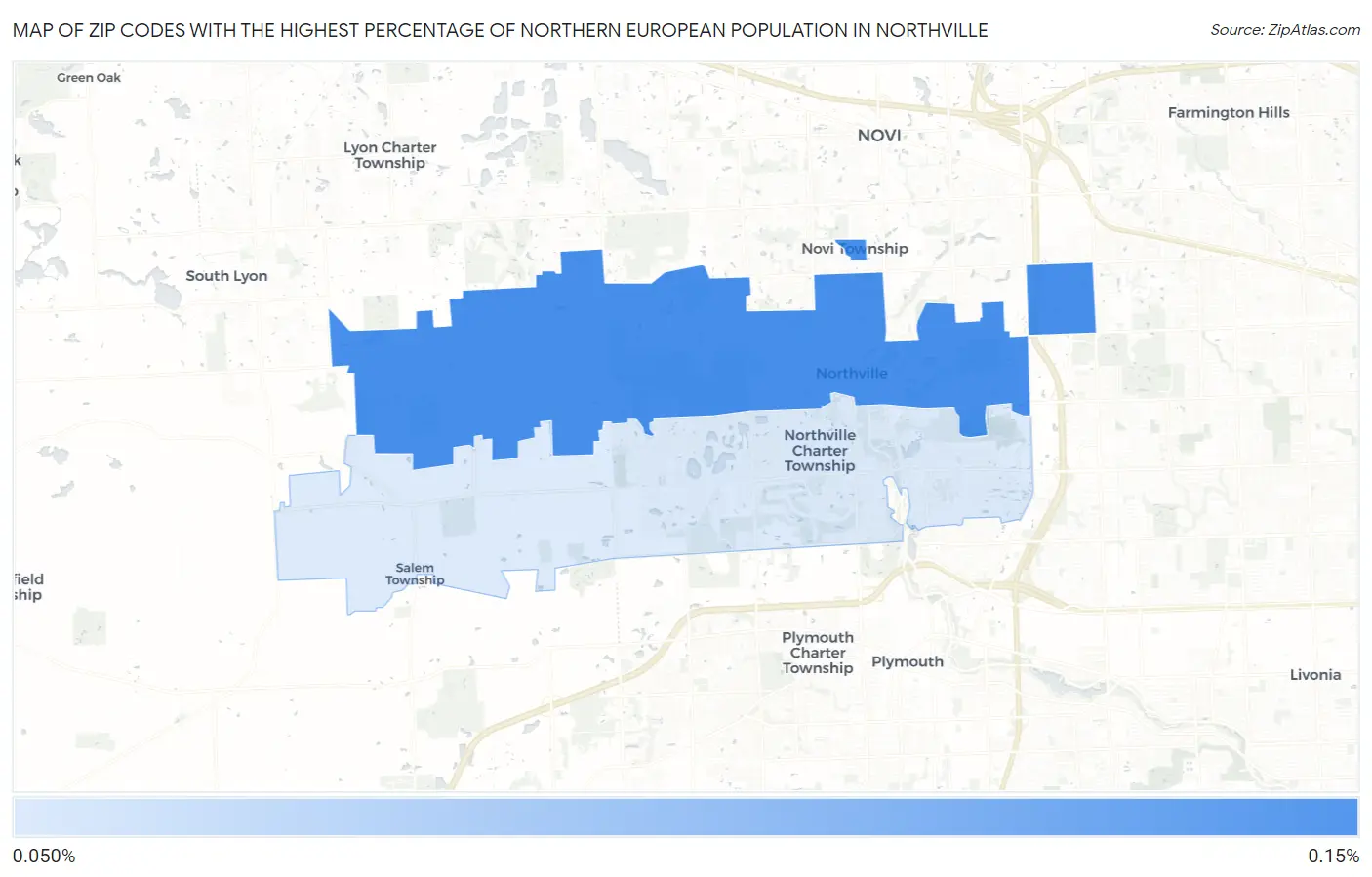 Zip Codes with the Highest Percentage of Northern European Population in Northville Map