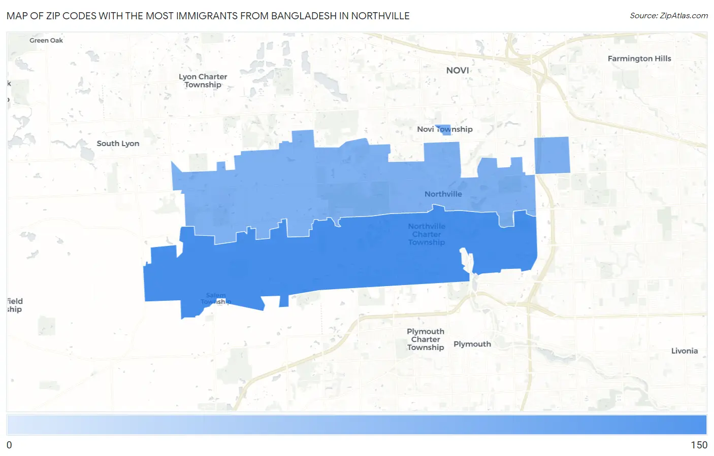 Zip Codes with the Most Immigrants from Bangladesh in Northville Map
