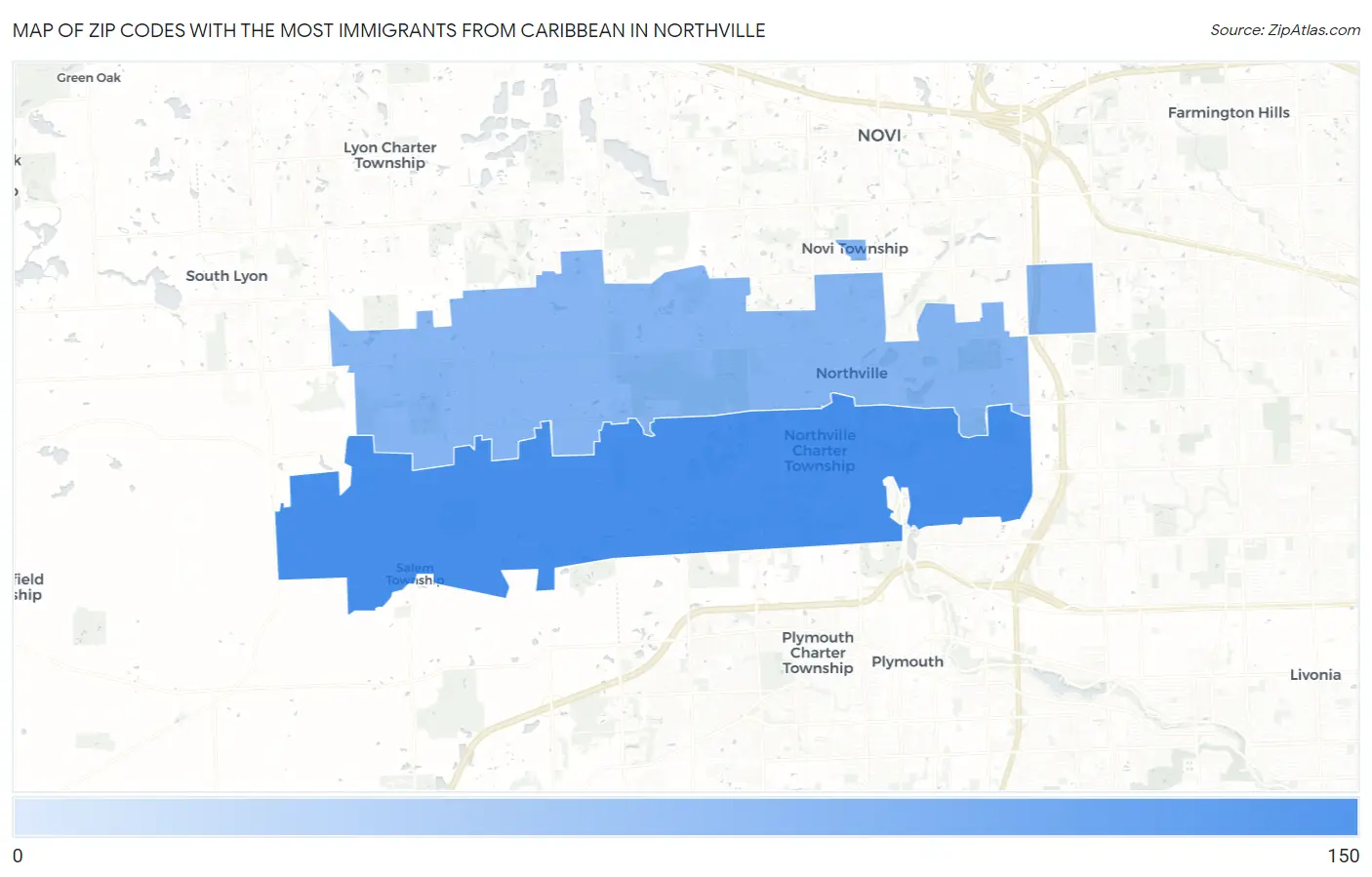 Zip Codes with the Most Immigrants from Caribbean in Northville Map