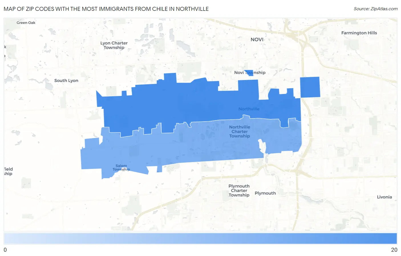 Zip Codes with the Most Immigrants from Chile in Northville Map