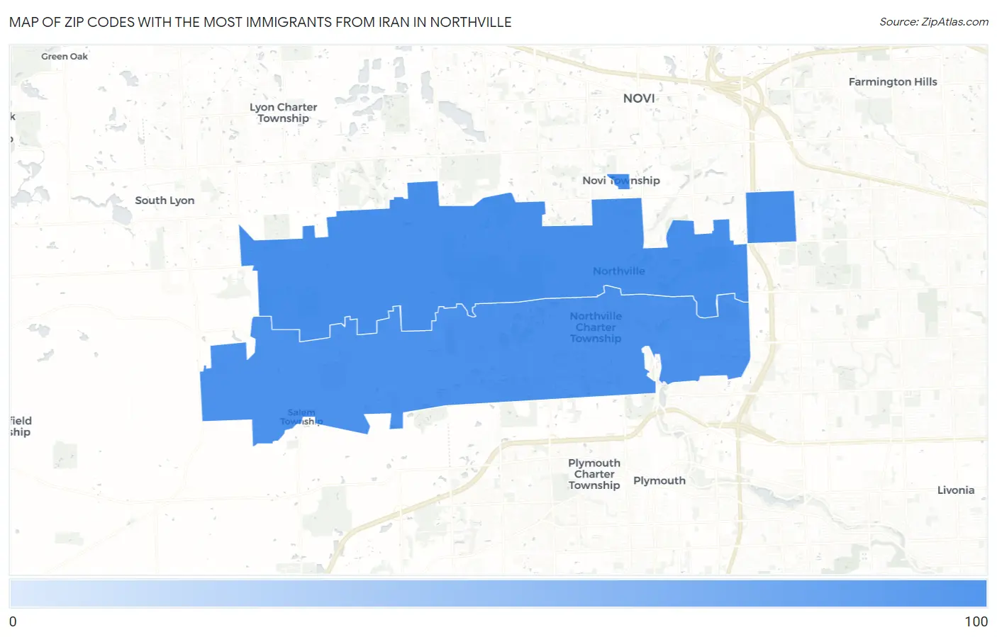 Zip Codes with the Most Immigrants from Iran in Northville Map