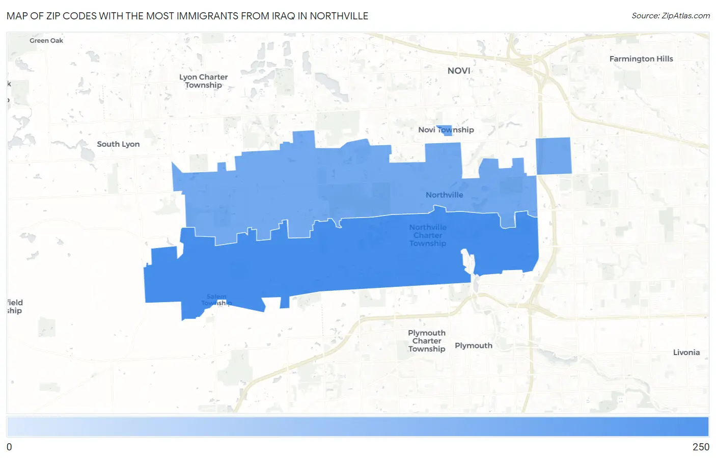 Zip Codes with the Most Immigrants from Iraq in Northville Map