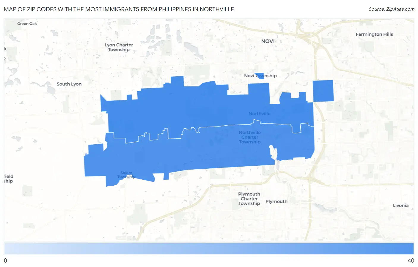 Zip Codes with the Most Immigrants from Philippines in Northville Map