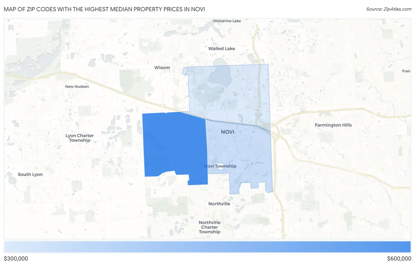 Zip Codes with the Highest Median Property Prices in Novi Map