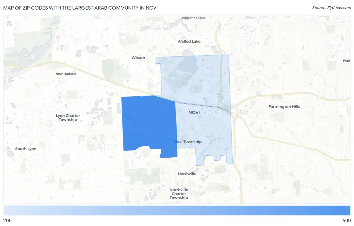 Zip Codes with the Largest Arab Community in Novi Map