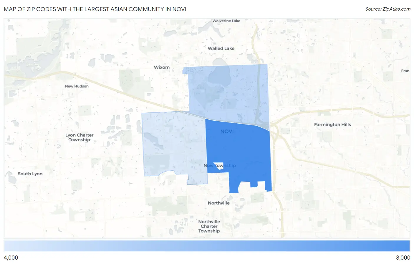 Zip Codes with the Largest Asian Community in Novi Map