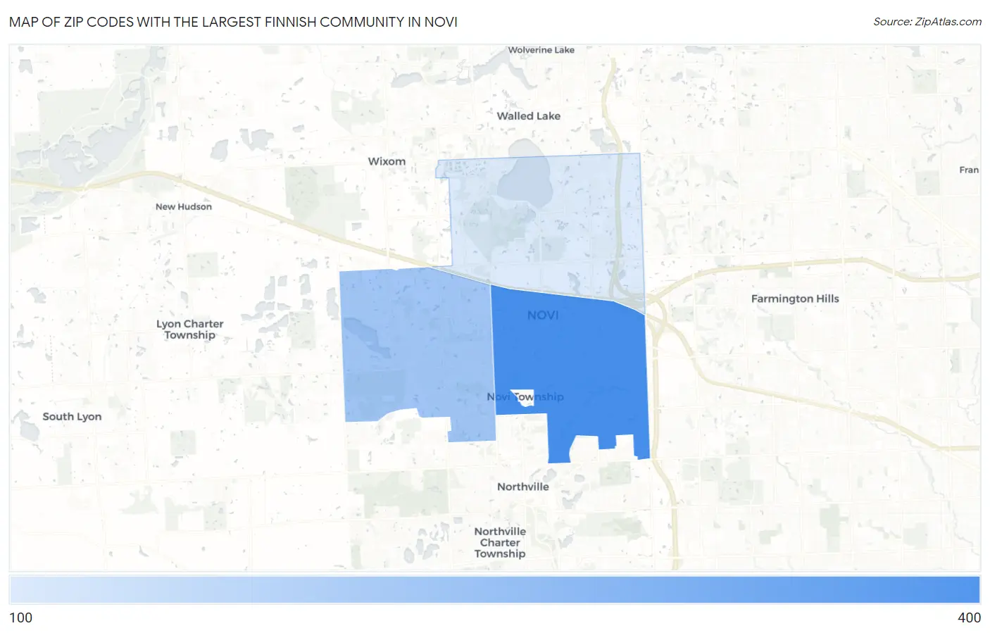 Zip Codes with the Largest Finnish Community in Novi Map