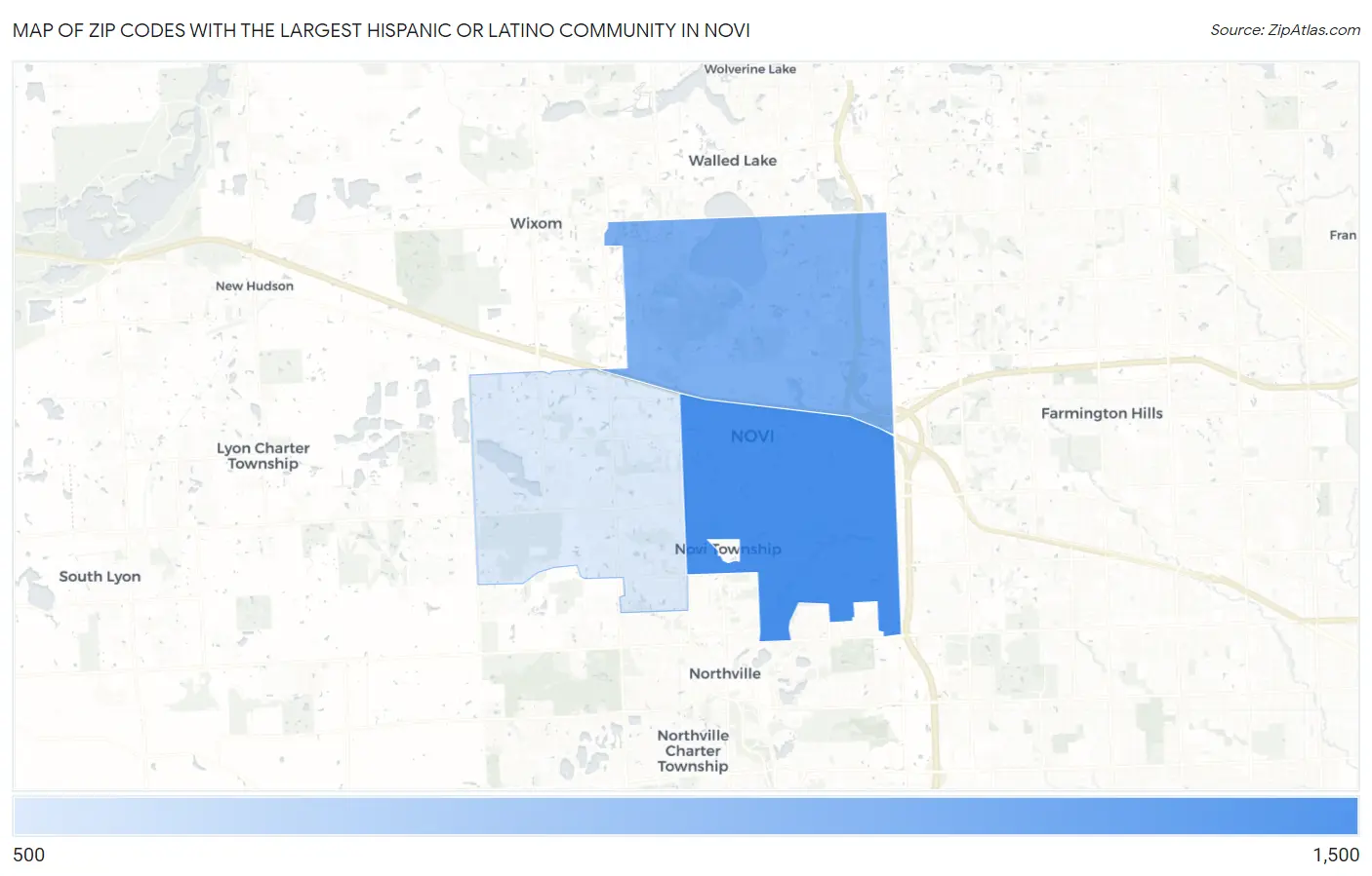 Zip Codes with the Largest Hispanic or Latino Community in Novi Map