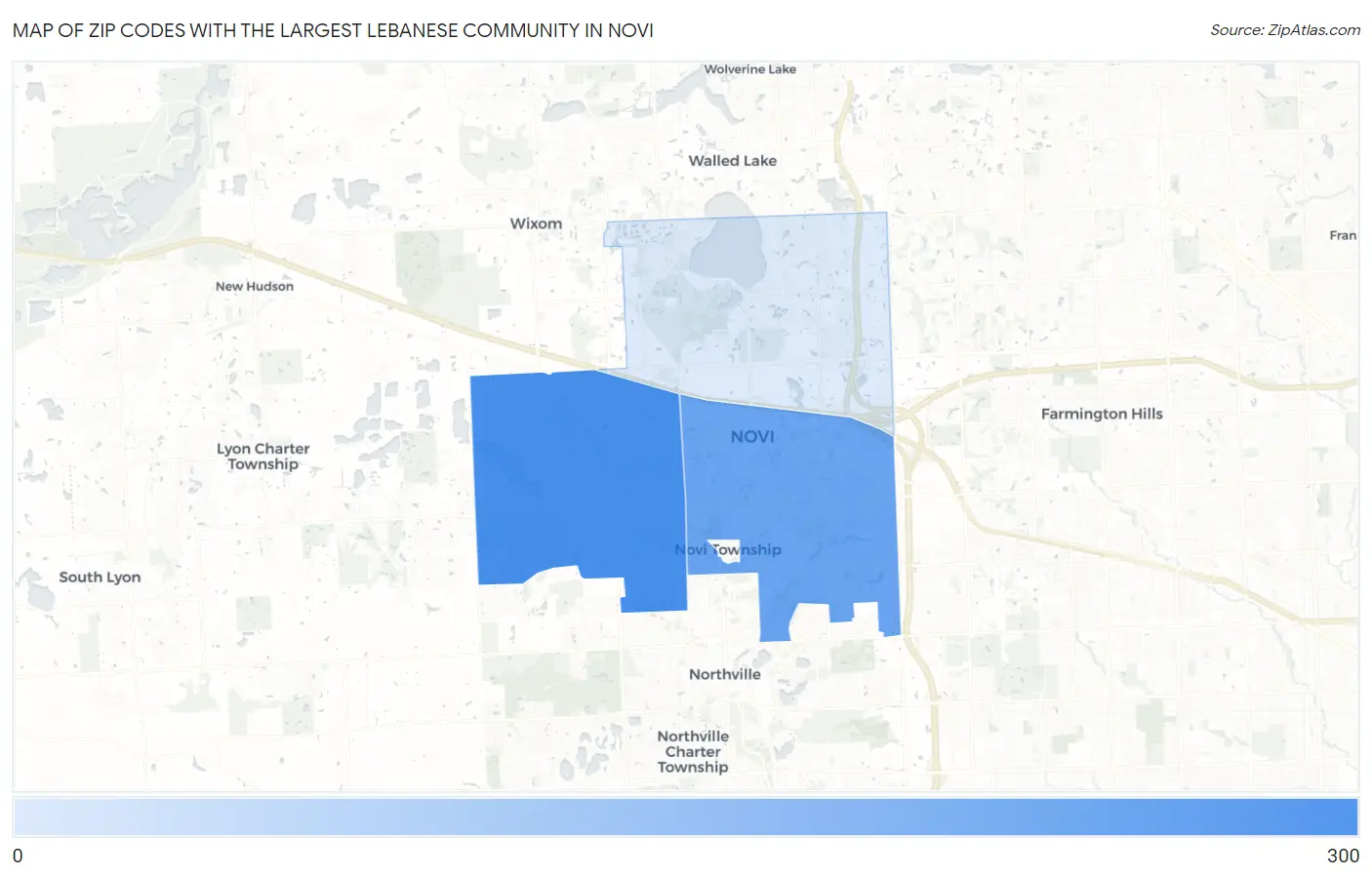 Zip Codes with the Largest Lebanese Community in Novi Map