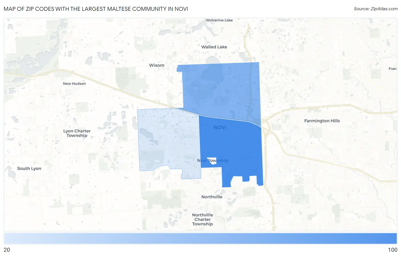 Zip Codes with the Largest Maltese Community in Novi Map