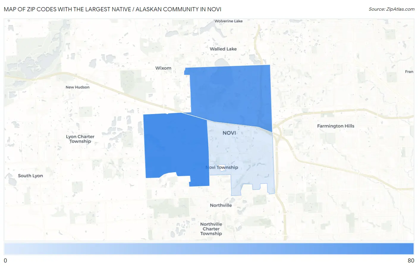 Zip Codes with the Largest Native / Alaskan Community in Novi Map