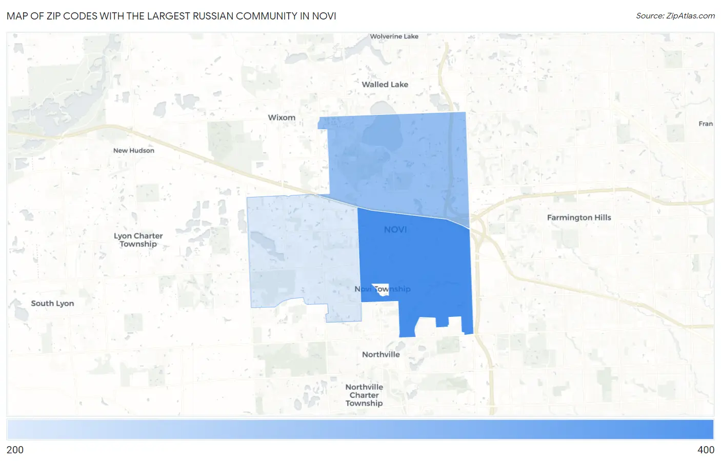 Zip Codes with the Largest Russian Community in Novi Map