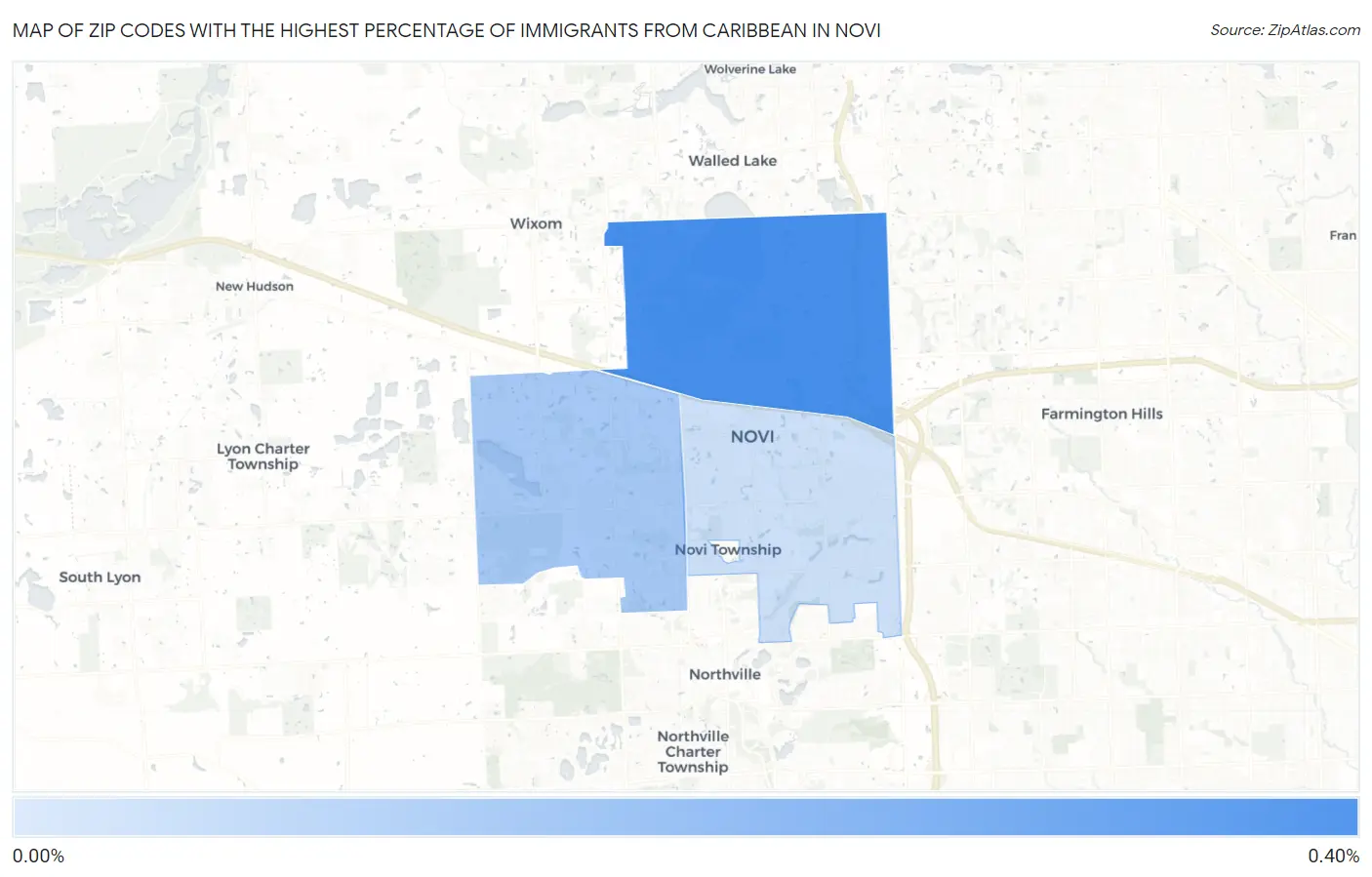 Zip Codes with the Highest Percentage of Immigrants from Caribbean in Novi Map