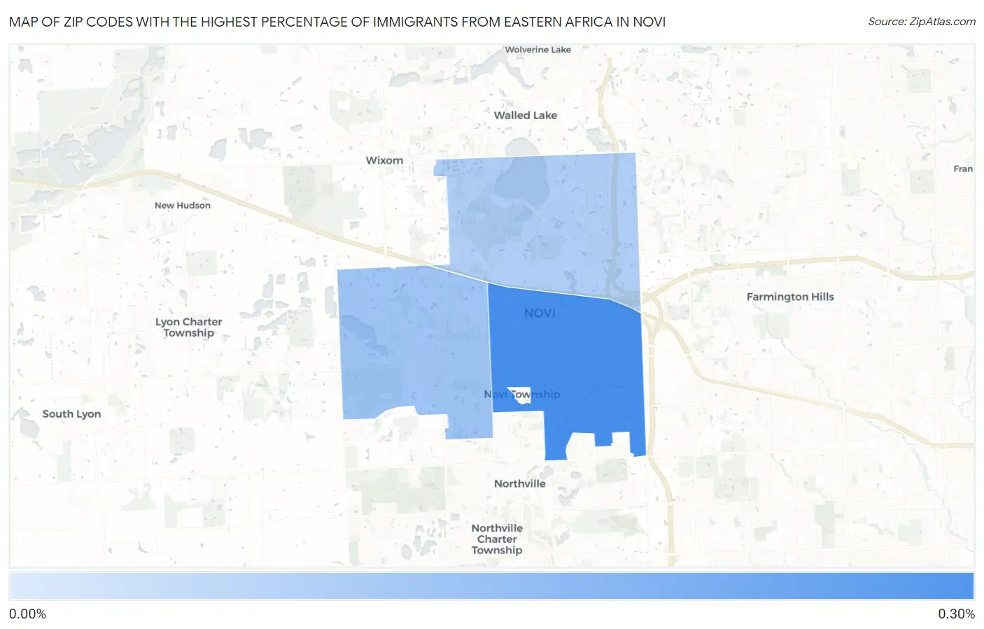 Zip Codes with the Highest Percentage of Immigrants from Eastern Africa in Novi Map