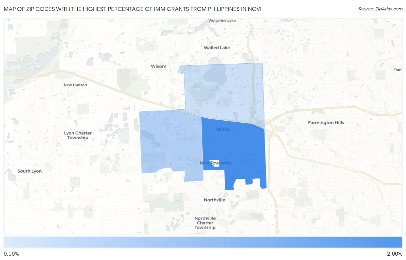 Zip Codes with the Highest Percentage of Immigrants from Philippines in Novi Map