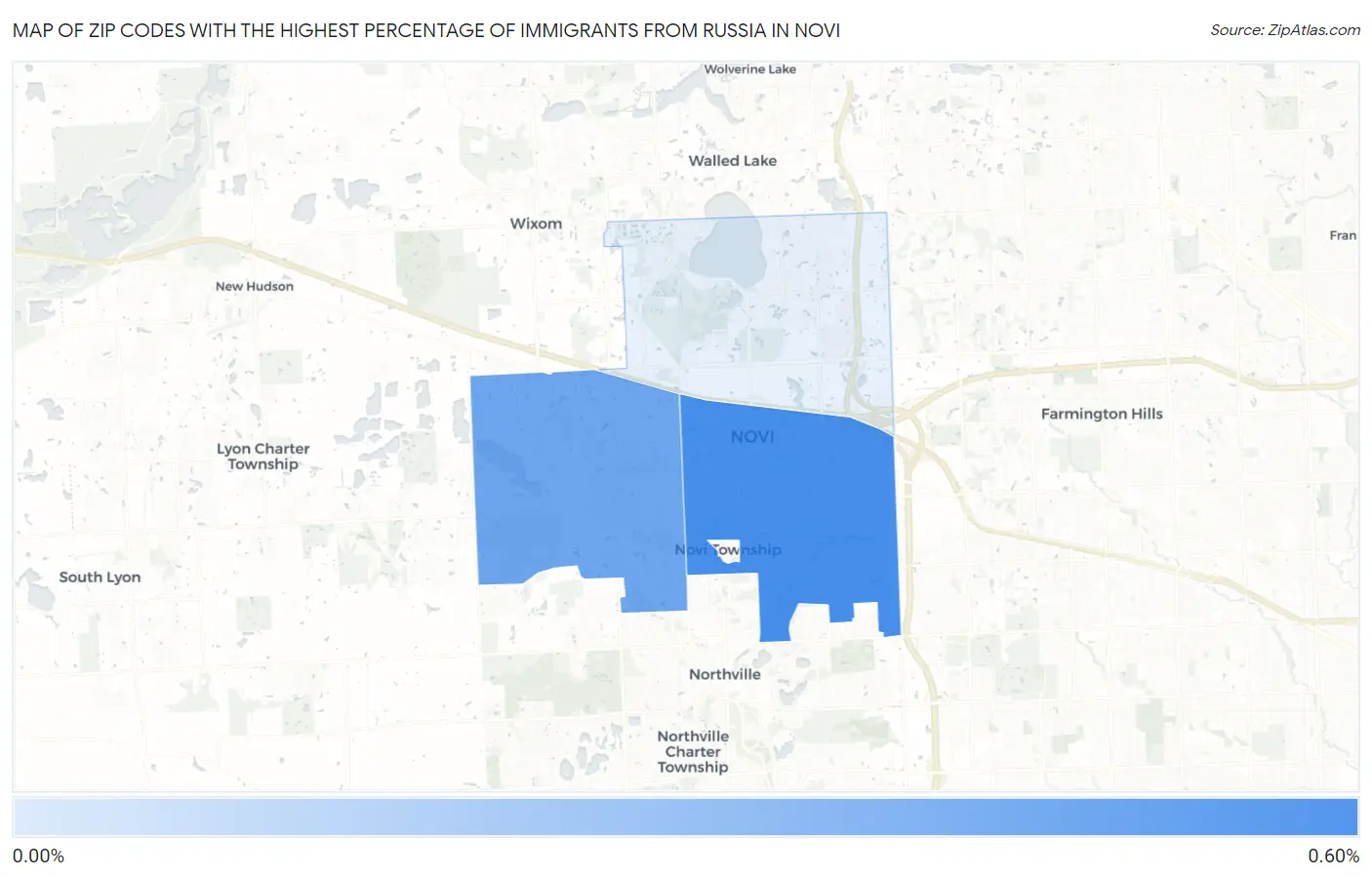 Zip Codes with the Highest Percentage of Immigrants from Russia in Novi Map