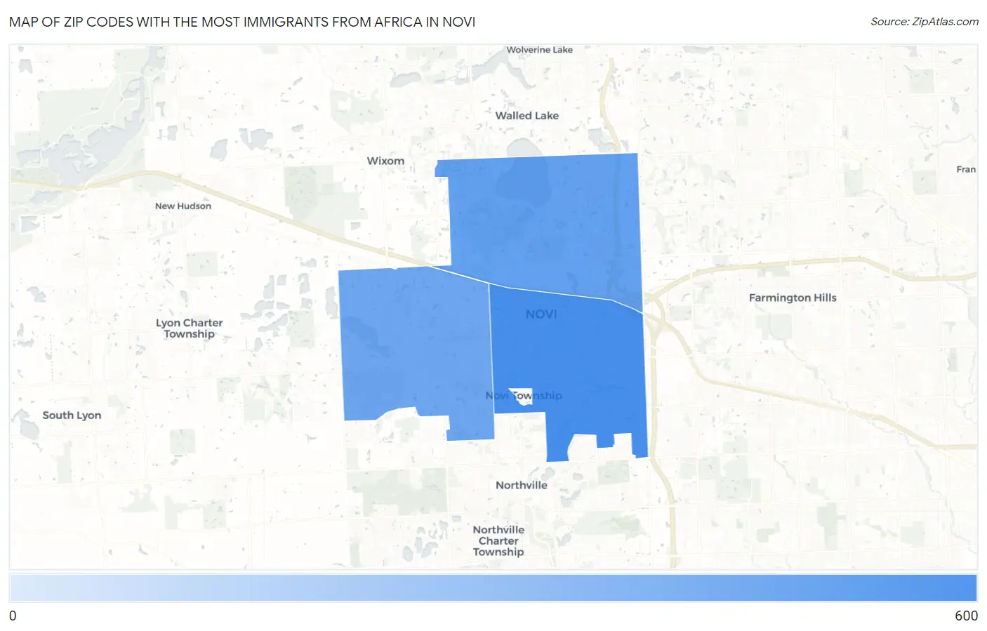 Zip Codes with the Most Immigrants from Africa in Novi Map