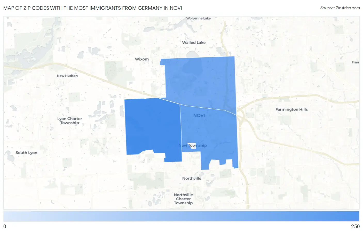 Zip Codes with the Most Immigrants from Germany in Novi Map