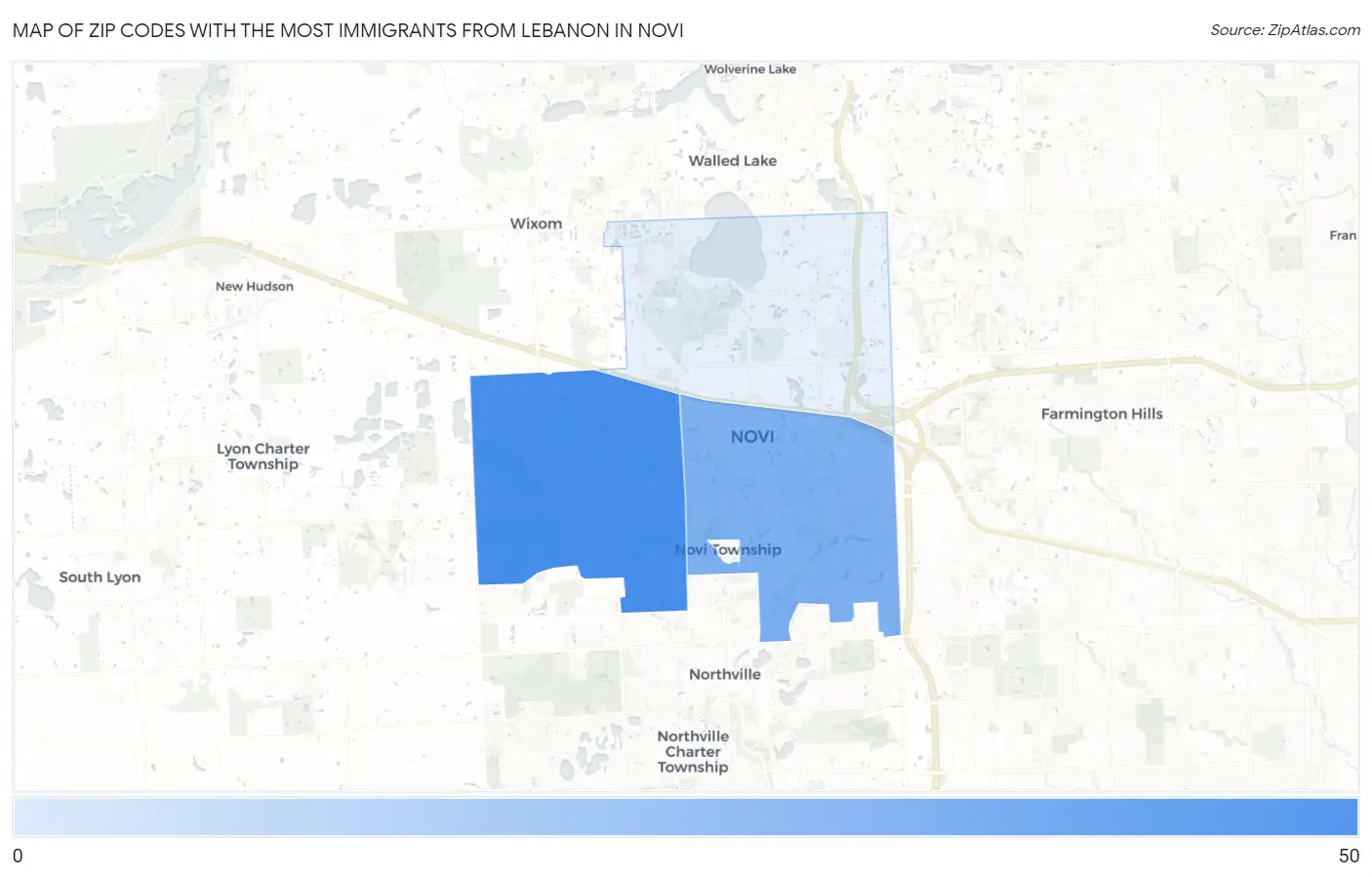 Zip Codes with the Most Immigrants from Lebanon in Novi Map