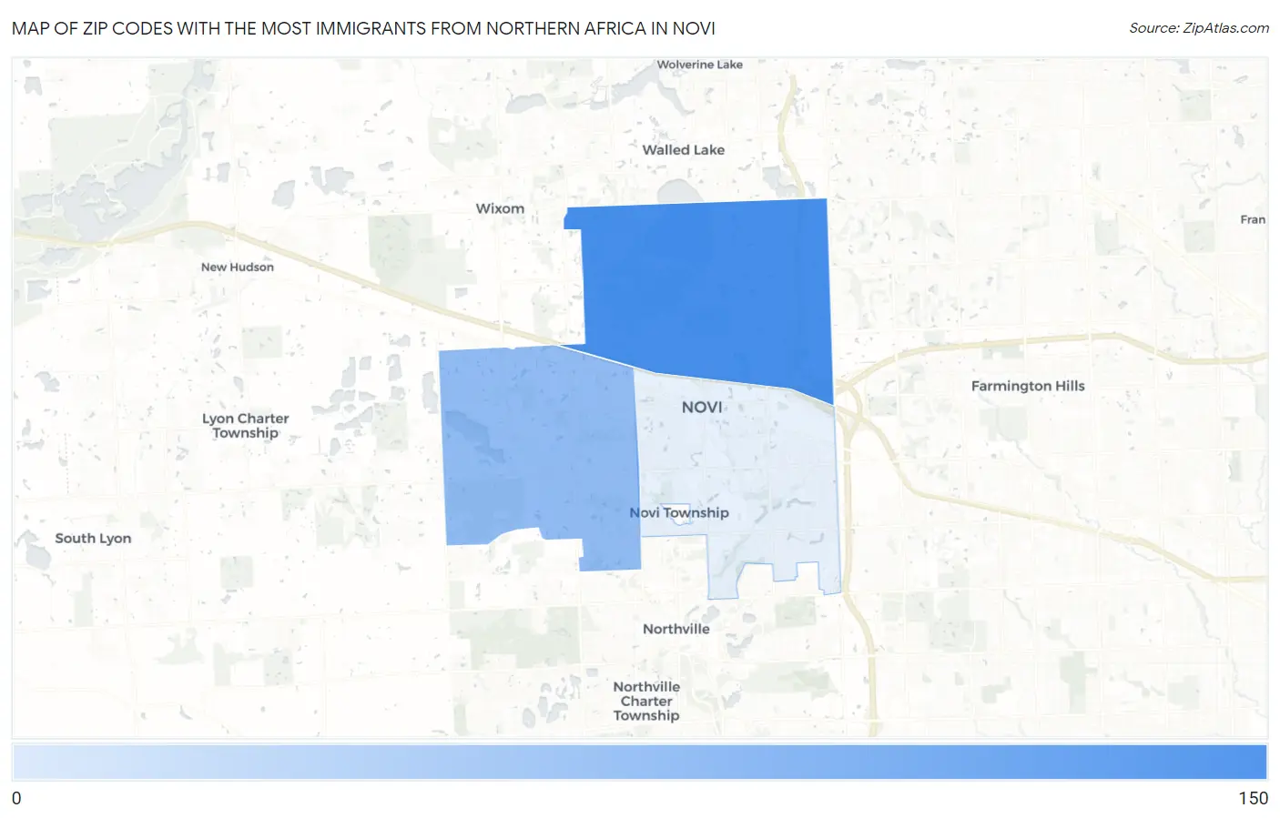 Zip Codes with the Most Immigrants from Northern Africa in Novi Map