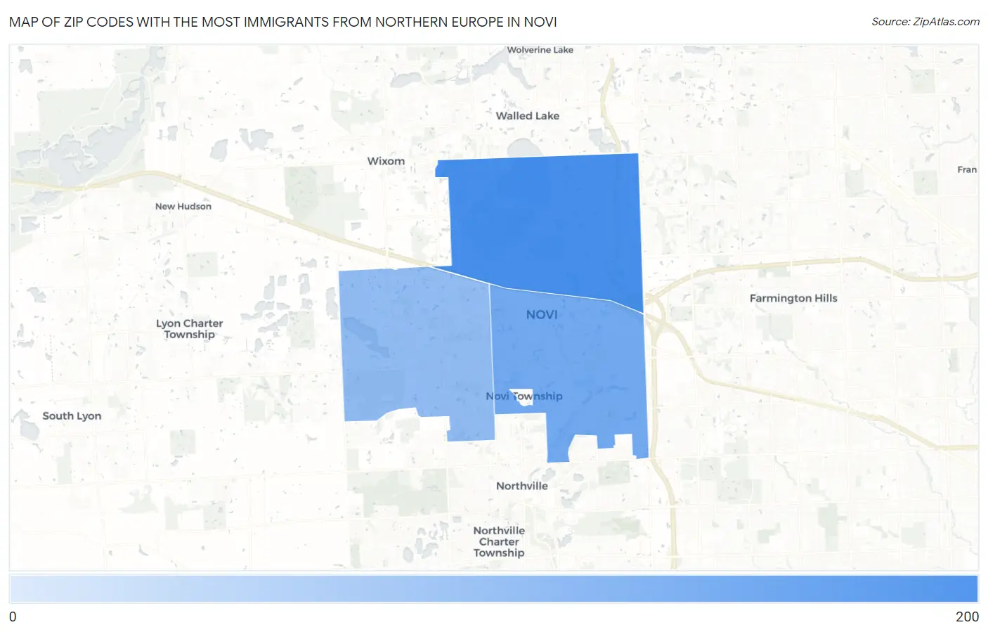 Zip Codes with the Most Immigrants from Northern Europe in Novi Map