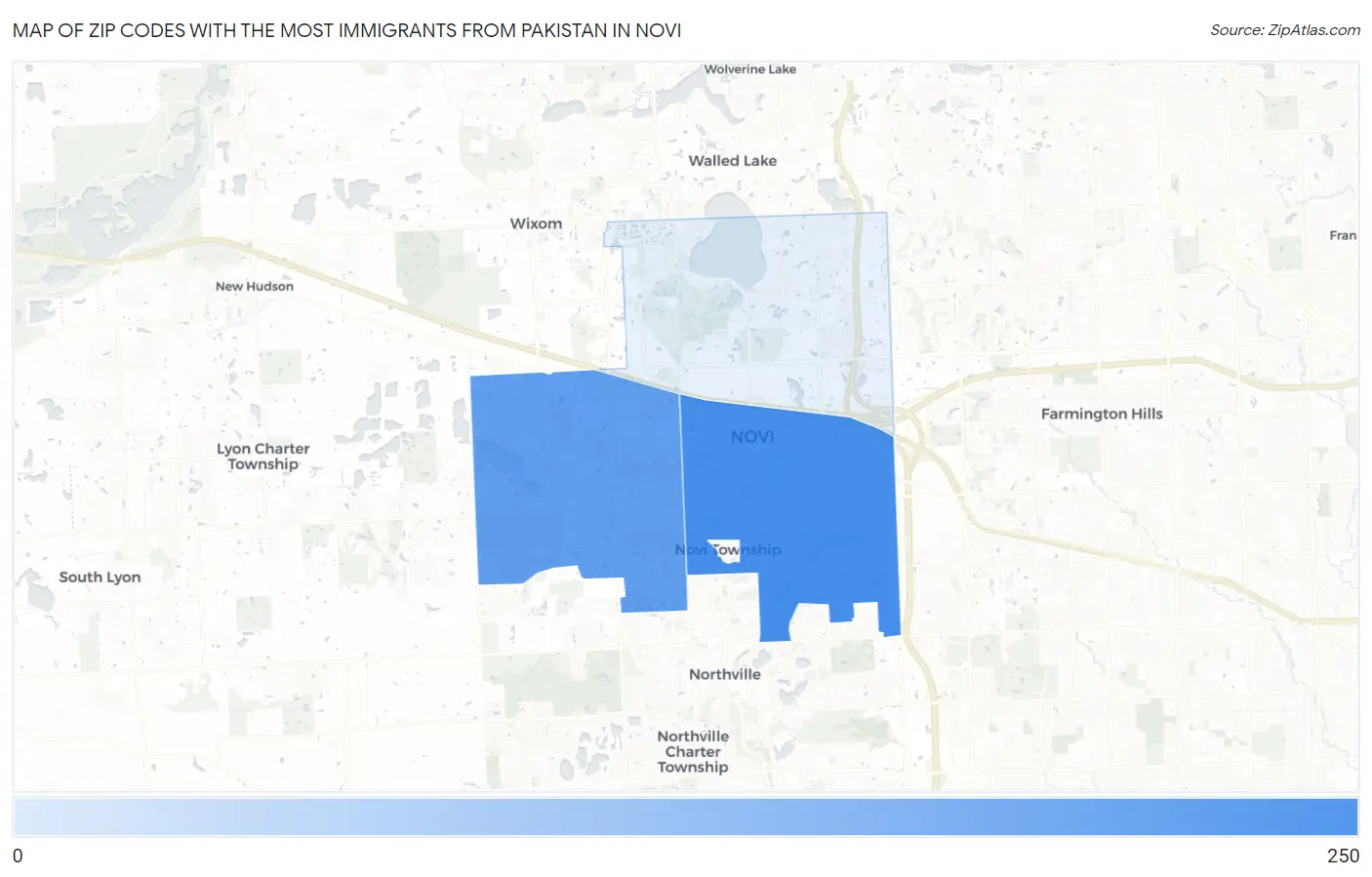 Zip Codes with the Most Immigrants from Pakistan in Novi Map