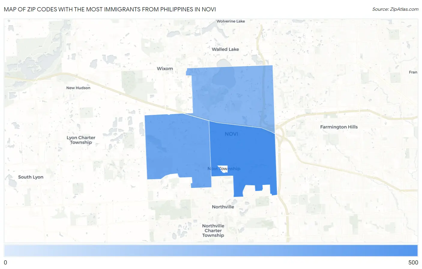 Zip Codes with the Most Immigrants from Philippines in Novi Map