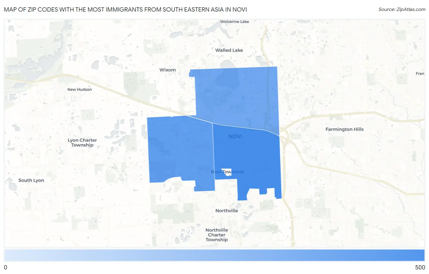 Zip Codes with the Most Immigrants from South Eastern Asia in Novi Map