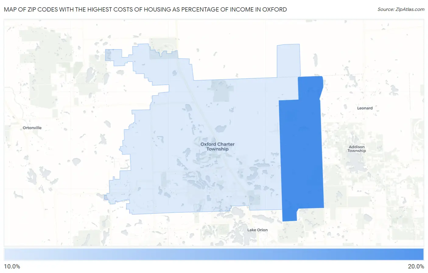 Zip Codes with the Highest Costs of Housing as Percentage of Income in Oxford Map