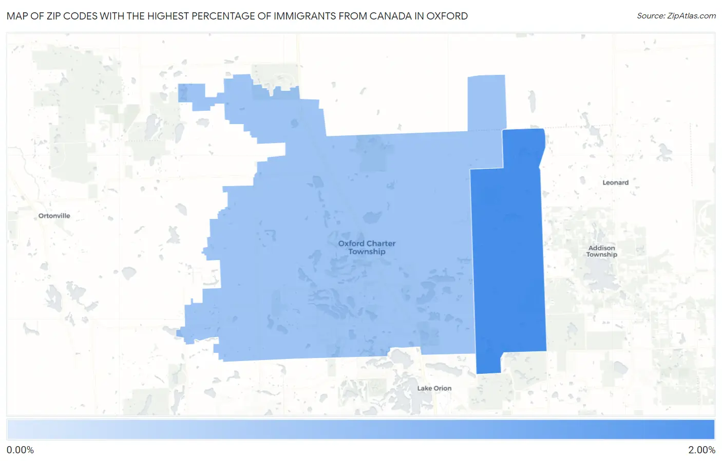 Zip Codes with the Highest Percentage of Immigrants from Canada in Oxford Map