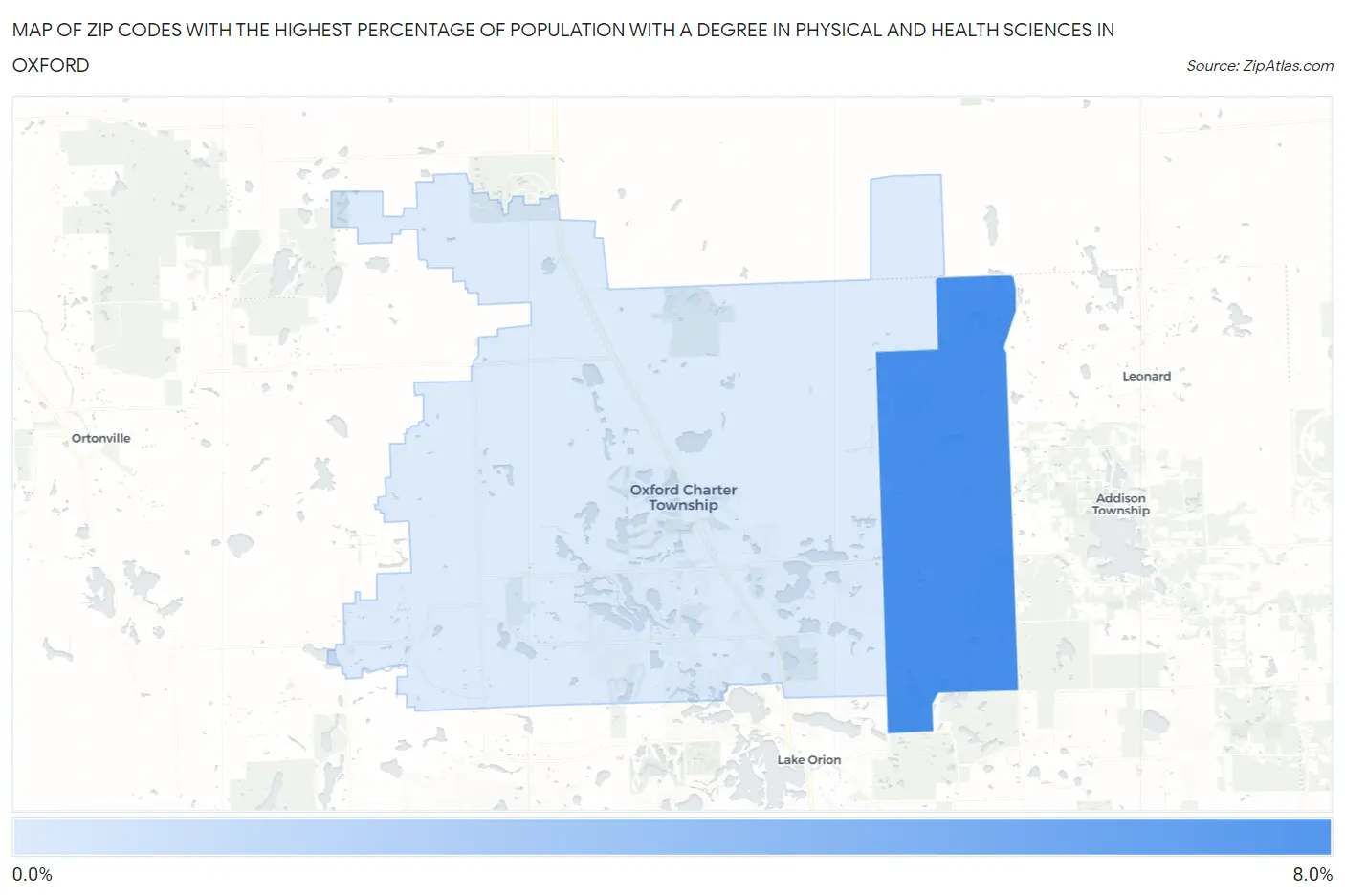 Zip Codes with the Highest Percentage of Population with a Degree in Physical and Health Sciences in Oxford Map