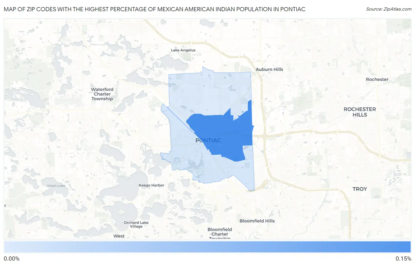 Zip Codes with the Highest Percentage of Mexican American Indian Population in Pontiac Map