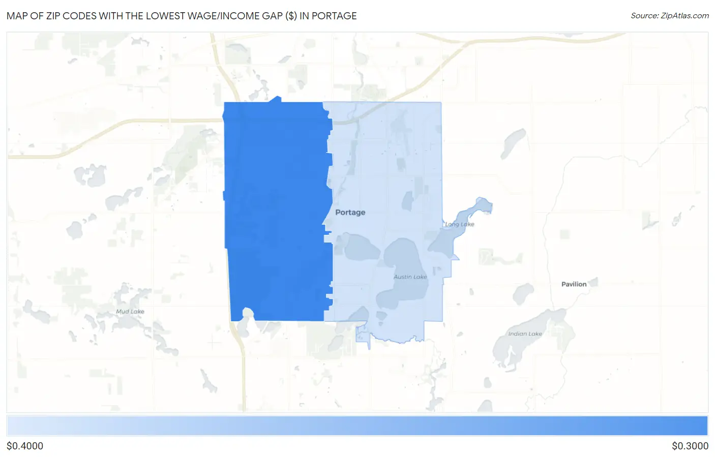 Zip Codes with the Lowest Wage/Income Gap ($) in Portage Map