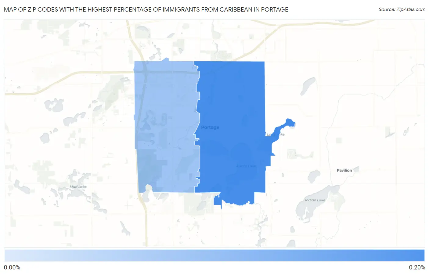 Zip Codes with the Highest Percentage of Immigrants from Caribbean in Portage Map