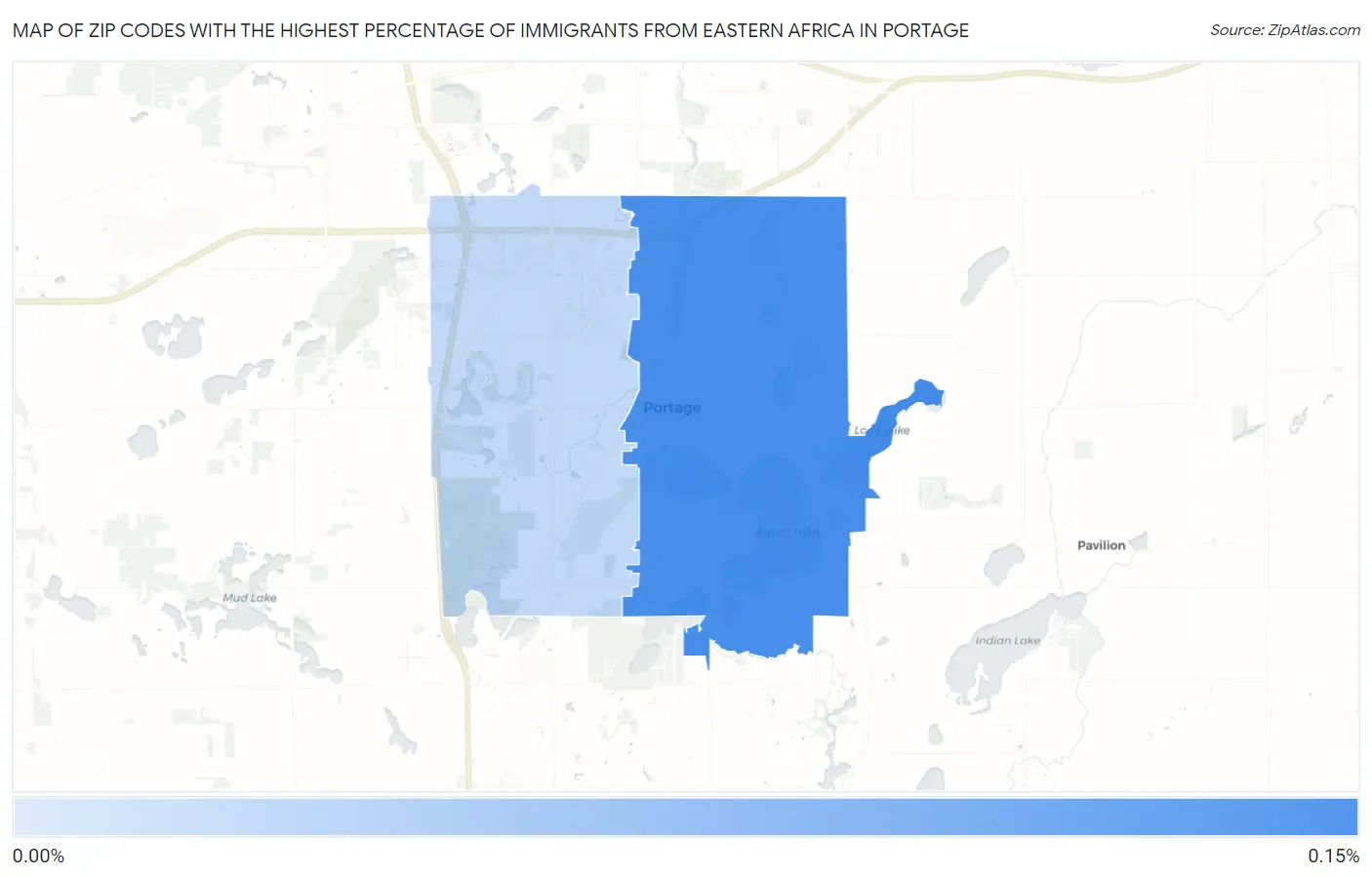 Zip Codes with the Highest Percentage of Immigrants from Eastern Africa in Portage Map