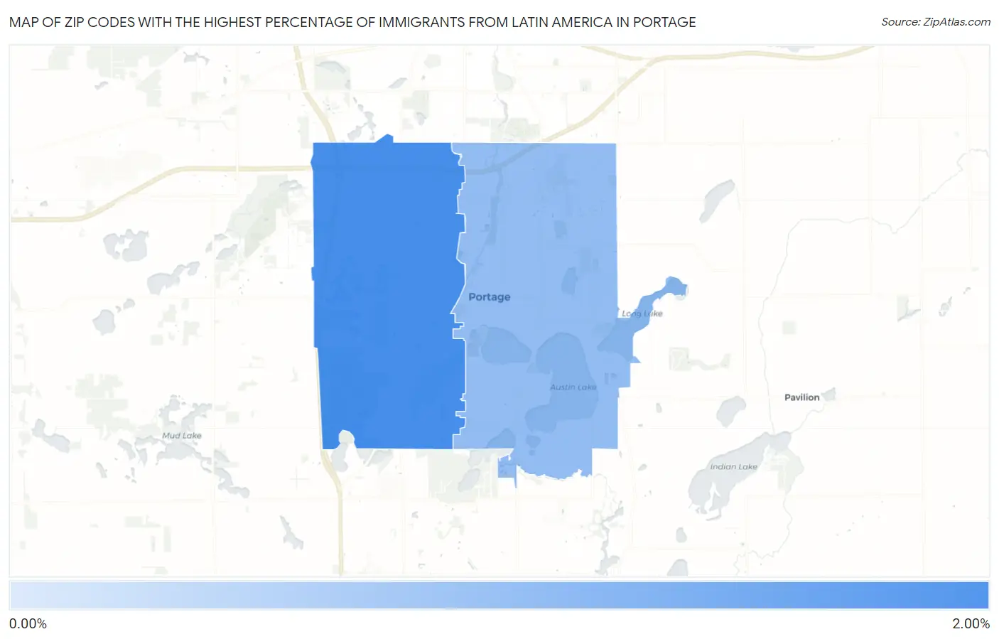 Zip Codes with the Highest Percentage of Immigrants from Latin America in Portage Map