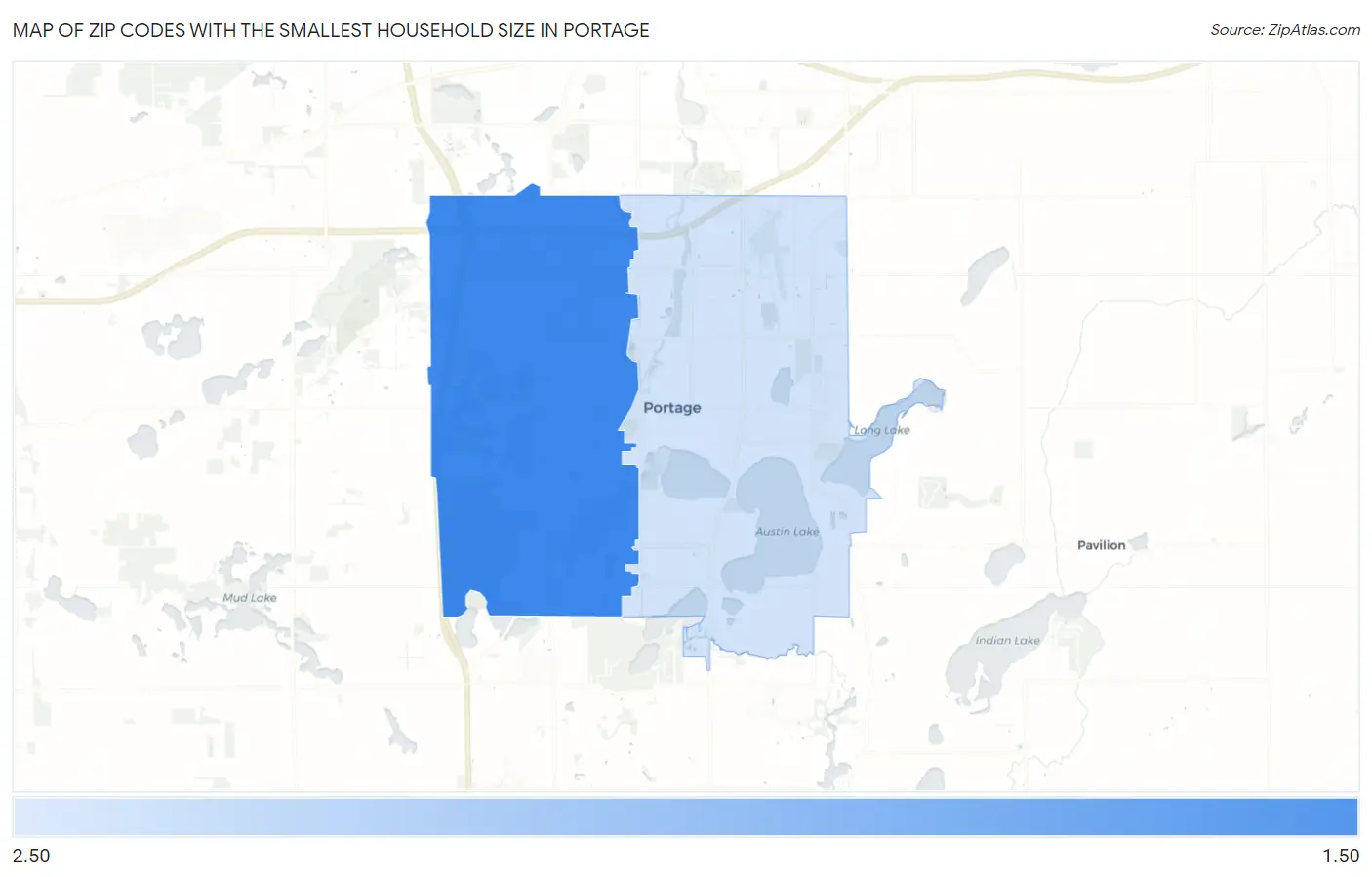 Zip Codes with the Smallest Household Size in Portage Map